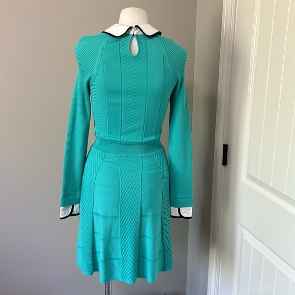 Cynthia Steffe Nola Textured Knit Fit Flare Shirtdress Chevron Dress Green Sz S - Picture 7 of 16